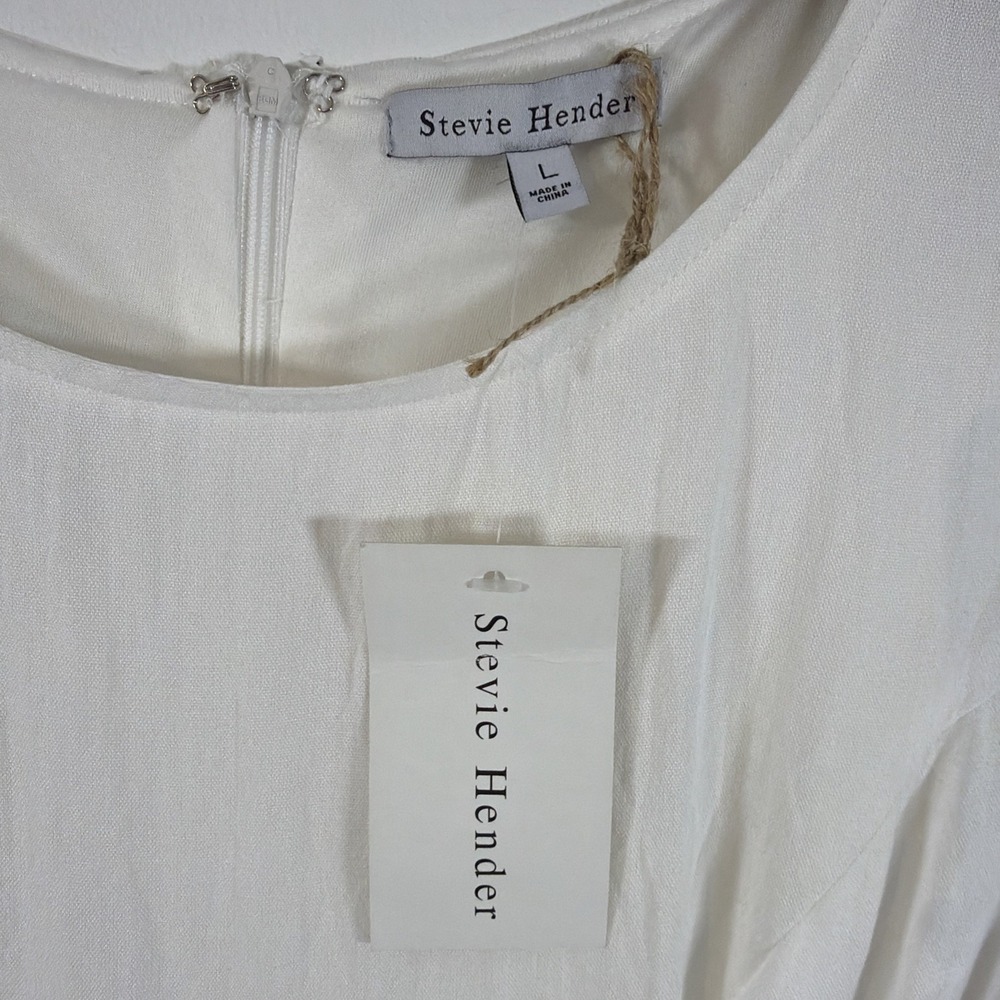 Stevie Hender White Wrap Midi Dress Large NWT Rayon Lined 3/4 Sleeve Tie Waist - Picture 6 of 11